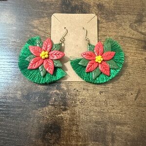 Festive Red and Green Poinsettia Earrings